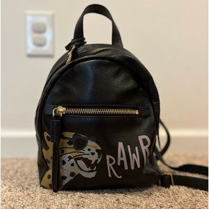Black Leather Cheetah Fossil Mini Backpack